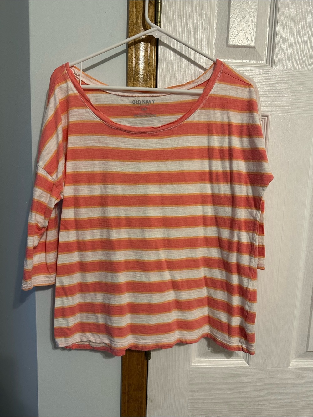 Old Navy Coral and White Striped Long Sleeve Tee